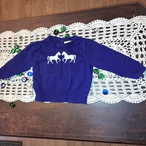 Janie & Jack Royal Vintage Blue White Horses Sweater, 6-12 Months RN#70530